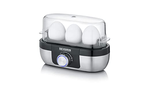 SEVERIN Eierkocher für 3 Eier mit elektronischer Kochzeitüberwachung, inkl. Messbecher mit Eierstecher, Eier Kocher für ideale Härtestufe, Edelstahl-gebürstet/schwarz, 300 W, EK 3163