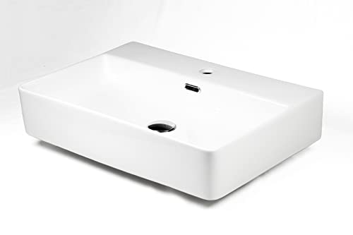 Waschbecken Keramik Wandinstallation Hängewaschbecken rechteckig 60 x 42cm weiß Komplettset