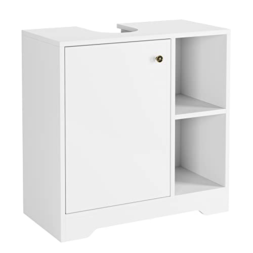 HOCSOK Waschbeckenunterschrank mit Ablagen und Tür Waschbecken Unterschrank Weiß Badunterschrank aus Holz für Badezimmer 60x30x60cm