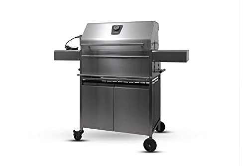 Premio XL III All in One - großer Grillwagen BBQ Holzkohlegrill aus rostfreiem Edelstahl mit doppelwandigen Deckel - Made in Germany, mit Drehspieß & Backburner, Grillfläche: 71 x 43 cm