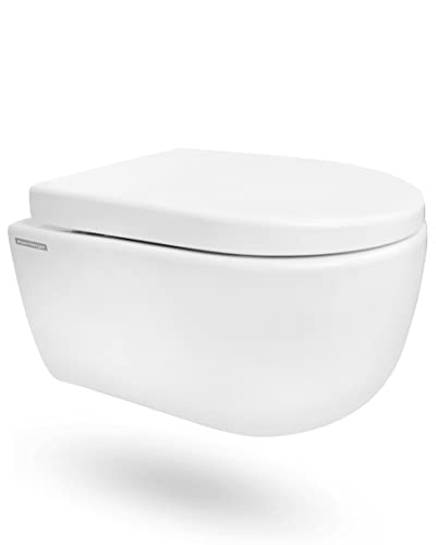 Alpenberger Spülrandloses Tiefspül-WC mit Lotuseffekt - Abnehmbarer WC-Sitz mit Soft-Close Absenkautomatik - Hänge-WC - Antibakteriell & hygienisch