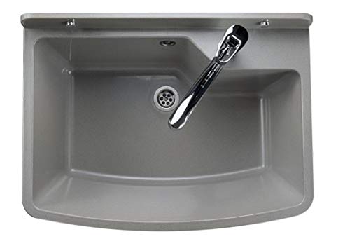 GOSPO Ausgussbecken mit stehende Armatur, Waschbecken 61 cm x 44 cm x 23,5 cm, Waschtrog mit Überlauf und Siphon, Spülbecken inkl. Zubehör, Waschraum (Grau)