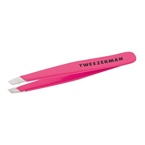 TWEEZERMAN Pinzette Mini Version mit Handgefeilter Abgeschrägter Spitze zum Augenbrauenzupfen, Neon Pink