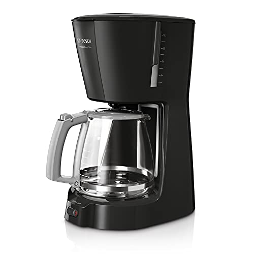 Bosch Hausgeräte Filterkaffeemaschine CompactClass Extra TKA3A033, Aromaschutz-Glaskanne 1,25 L, für 10-15 Tassen, Abschaltautomatik, Tropfstopp, schwenkbarer Filterträger, 1100 W, schwarz