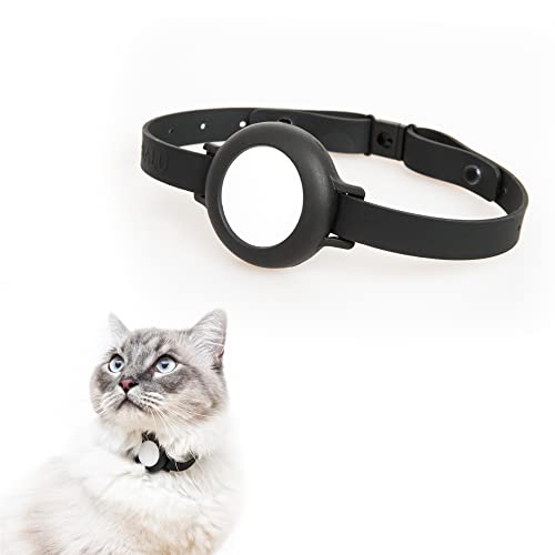 LucyBalu Katzenhalsband NEMO für den AirTag* I sicher, leicht, bequem I Halsband für Katzen mit Sicherheitsverschluss I kompatibel für den Apple AirTag I Silikonband Schwarz
