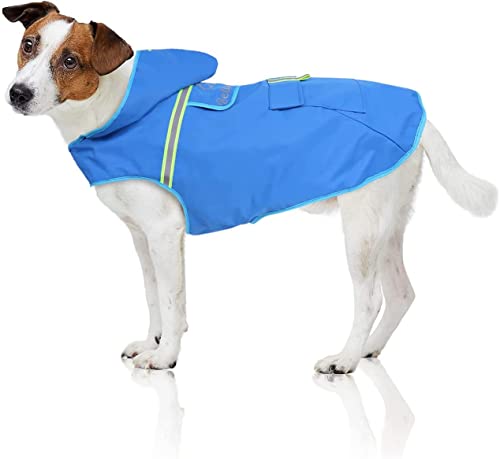 Bella & Balu Hunderegenmantel – Wasserdichter Hundemantel mit Kapuze und Reflektoren für trockene, sichere Gassigänge, den Hundespielplatz und den Urlaub mit Hund (XS | Blau)
