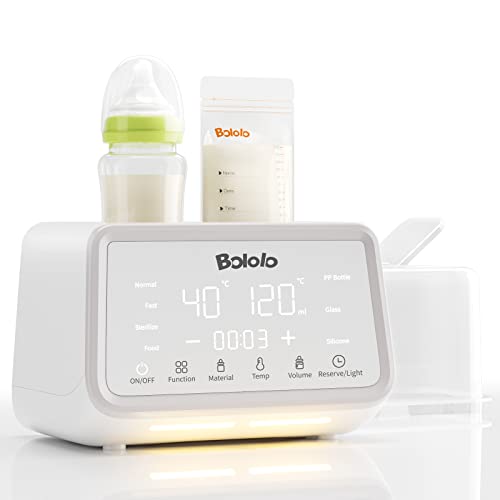 Bololo Flaschenwärmer Baby, Sterilisator Für Babyflaschen Wärmer 7 in 1 Multifunktional Doppel Babyflaschen Wärmer, Babykostwärmer und Warmhaltung Mit LCD Bildschirm Bottle Warmer, Weiß