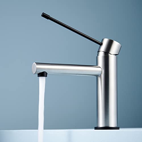 Modern Waschtischarmatur Gebürstetes Nickel, Wasserhahn Bad aus Edelstahl, Einhand-Badarmatur wassersparend, Armatur für Waschbecken Badezimmer, Wasserhahn Waschbecken Waschtischbatterie Badezimmer
