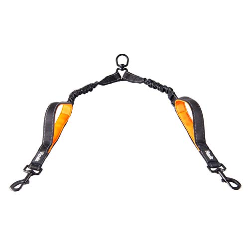 Floxik Doppelleine groß | Flexible, reflektierende Premium Hundeleine für Zwei Hunde zum Koppeln mit Kurzhalter