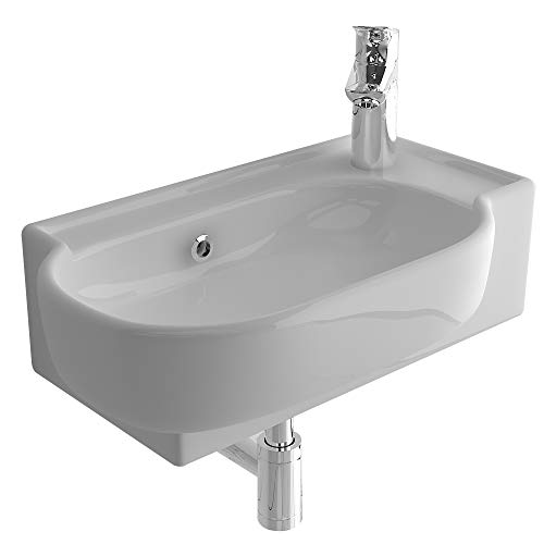 bad1a Handwaschbecken Mini Waschtisch Weiß Keramik-Waschbecken 45 cm mit Überlauf |WC-Waschbecken klein Gästebad Hängewaschbecken| Wandmontage, Badezimmer| Oval Italienisches Design