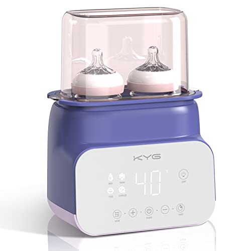 KYG 6-in-1 Flaschenwärmer Dampf Sterilisator für Babyflaschen mit Nachtlicht Babykostwärmer Babynahrungsheizung und Abtauung mit Touch-LCD-Display und Timer und Becher BPA-Frei Violett