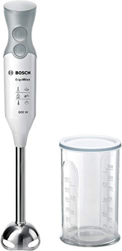 Bosch Hausgeräte MSM66110 ErgoMixx Stabmixer, 600 Watt, abnehmbarer Mixfuß, Mixbecher, 2 Geschwindigkeitsstufen, weiß/grau
