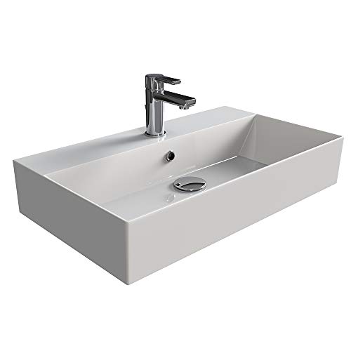 Aqua Bagno | Design Waschbecken Hängewaschbecken Aufsatzwaschbecken Waschtisch aus hochwertiger Keramik eckig KS.70 | 70 x 42 cm | Weiß
