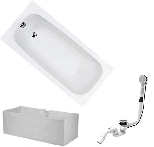 HOESCH Badewanne RIVIERA | Design Badewanne | Acryl | 160x70cm | KOMPLETTPAKET mit Wannenträger und Ablaufgarnitur | Modell BADOSAN