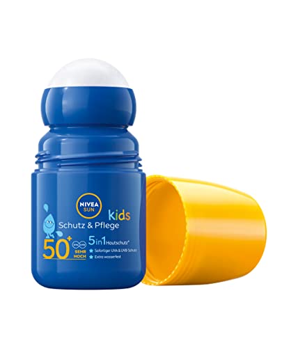 NIVEA SUN Kids Schutz & Pflege Sonnen-Roller LSF 50+ (50 ml), Sonnencreme Roll-on mit LSF 50+, extra wasserfeste Sonnenmilch für Kinder als praktischer Roller