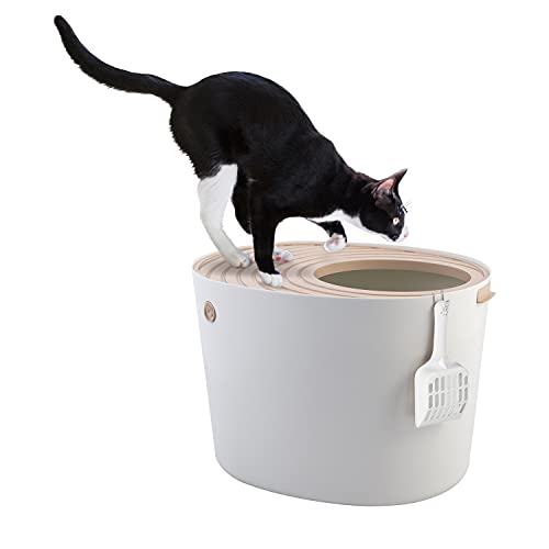 Iris Ohyama, Katzentoilette hop in / Katzenklo Oben einstieg mit gerilltem Deckel, Keine Verbreitung von Geruch und Streu, Schaufel inkl. für Katze - Cat Litter Box Jump-in PUNT-530, WeiÃŸ