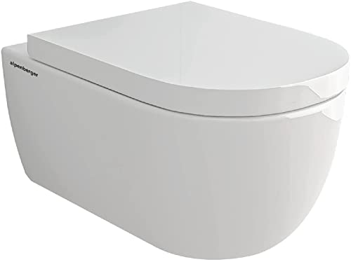 Alpenberger Spülrandloses Tiefspüler Hänge WC mit Nano Beschichtung | WC Deckel Soft Close & Abnehmbar | Wand WC Hygienisch | Modernes WC Design | Toilette mit Easy-Clean Deckel | Made in Europa