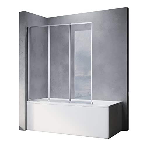 SONNI Duschwand für Badewanne 3-teilig faltbar NANO-GLAS Badewannenaufsatz 130x140 cm(BxH) Duschabtrennung für Badewanne