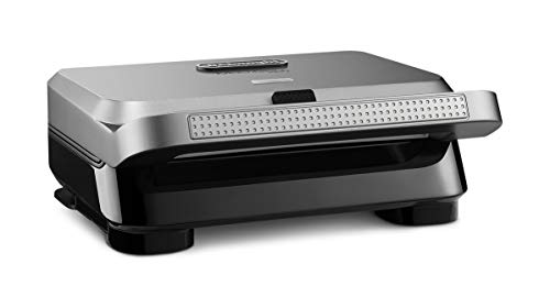 De’Longhi MultiGrill Easy SW12BC.S, Sandwichmaker & Waffeleisen, vertiefte Sandwichplatten, auslaufsichere Waffelplatten mit tiefen Mulden, spülmaschinengeeignet, 800 W,Silber, 25 x 27,5 x 10,5 cm