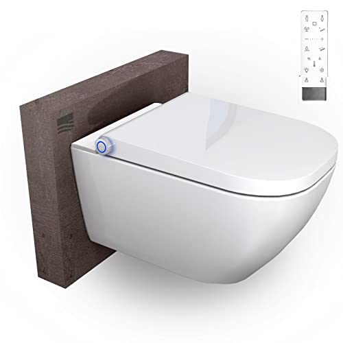 BERNSTEIN Dusch-WC Pro+ 1104 in Weiß, Spülrandloses Hänge-WC mit Bidet Funktion – Komplettanlage mit Fernbedienung Absenkautomatik selbstreinigende Düse