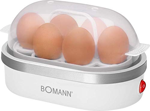Bomann EK 5022 CB Eierkocher, Zubereitung von bis zu 6 Eiern, akkustisches Signal (Summer), weiß/silber 650220, Weiss, 13 cm l x 22 cm b x 13.5 cm h