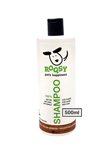 ROQSY Natur-Hundeshampoo 500ml, Vegan, Bio, Naturprodukt für Langhaar, Sensible Haut, Allergiker, alle Rassen und Fellfarben, auch weißes Fell