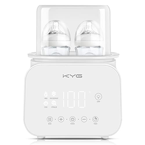 KYG 6-in-1 Flaschenwärmer Dampf Sterilisator für Babyflaschen mit Nachtlicht Babykostwärmer Babynahrungsheizung & Abtauung mit Touch-LCD-Display&Timer&Becher BPA-Frei Weiß
