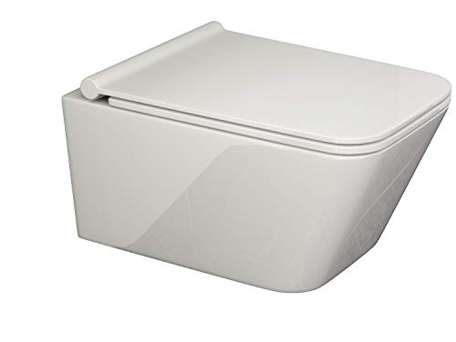 SSWW | Design Hänge-WC CT2041 | eckige Toilette inkl. Sitz mit Absenkautomatik| geschlossener Unterspülrand | Lotus-Effekt | ultra flacher Wc-Sitz | modernes Design | 540x360mm