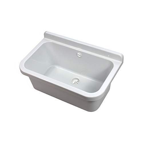VBChome Ausgussbecken 55 x 34 x 21 cm Spülbecken Waschtrog mit Überlauf Waschbecken für Gewerbe Waschraum Garten inkl. Ablaufgranitur