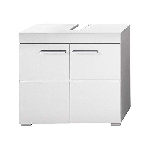 trendteam smart living Badezimmer Waschbeckenunterschrank Unterschrank Amanda, 60 x 56 x 34 cm in Weiß / Weiß Hochglanz mit viel Stauraum