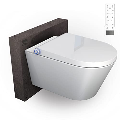 BERNSTEIN® Dusch-WC Pro+ 1102 in Weiß, Spülrandloses Hänge-WC mit Bidet Funktion - Komplettanlage mit Fernbedienung Absenkautomatik selbstreinigende Düse