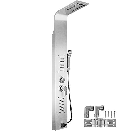 Happybuy 5 in 1 Duschsäule Kopfbraus Regenduschensäule Edelstahl Hydromassage Wasserfall Handbrause(Silber,Separate), 50 Inch High