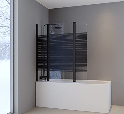 MARWELL BLACK LINES Badewannenaufsatz 125 x 140 cm 3-teilig faltbar - aus 4mm starken Einscheibensicherheitsglas, matt schwarzes Design