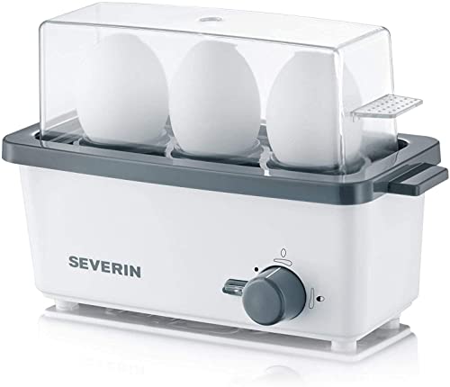 SEVERIN Eierkocher für 3 Eier mit elektronischer Zeiteinstellung, inkl. Messbecher mit Eierstecher, Eier Kocher für ideale Härtestufe, weiß/grau, 300 W, EK 3161