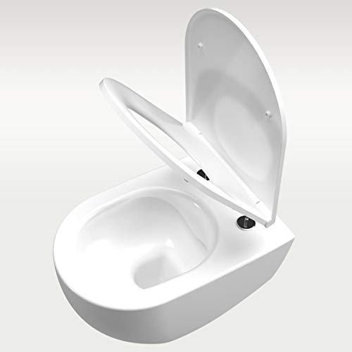 Nordholm Oceanus Premium WC-Set | Spülrandloses Hänge-WC I Toiletten-Komplettset mit Tempus Fix™- einfache Befestigung I Klo Slim-Deckel Softclose WC-Sitz mit Absenkautomatik I Wand-WC in Weiß