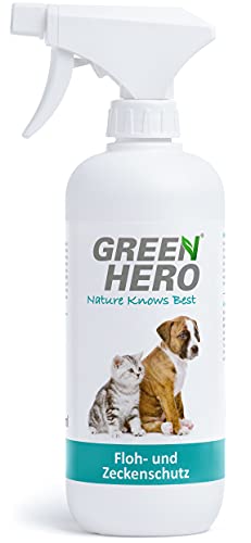 GreenHero Floh- und Zeckenschutz 500 ml das Zeckenspray und Flohmittel für Hunde und Katzen, effektives Flohspray für die direkte Anwendung auf dem Tier bei akutem Befall oder zum Schutz