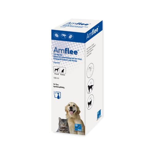 Amflee Hund & Katze, Fipronil Spray gegen Zecken, Flöhe und Haarlinge zur Anwendung auf der Haut, 2,5 mg/ml Lösung, 100 ml