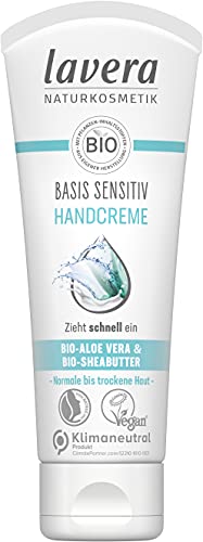 lavera basis sensitiv Handcreme - mit Bio-Aloe Vera & Bio-Sheabutter - zieht schnell ein - langanhaltende Feuchtigkeit - intensive Pflege - Naturkosmetik - vegan - Bio (1 x 75 ml)