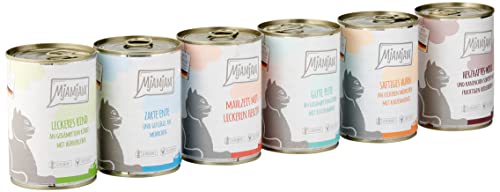 MjAMjAM - Premium Nassfutter für Katzen - Mixpaket 3 - Wild & Kaninchen, Pute, Ente & Geflügel, Herzen, Huhn, Rind, 6er Pack (6 x 400 g), Getreidefrei Mit Extra Viel Fleisch