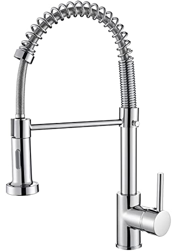 Cobbe Küchenarmatur, Spring Wasserhahn Küche mit Pull Down Sprüher Brause, 2 Sprühmodi High Arc Einhebel Pültisch Mischbatterie (Chrom)