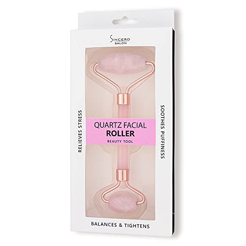SINCERO SALON Rosenquarz Roller, Gesichtsroller, Gesichtsmassagegerät I Rosa Jade Roller für Gesichtsmassage I Anti-Aging Wirkung Gegen Falten und Schwellungen, Perfekt für ein Geschenk