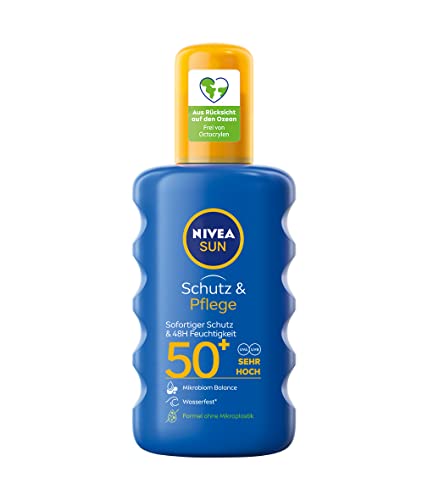 NIVEA SUN Schutz & Pflege Sonnenspray im 1er Pack (1 x 200 ml), feuchtigkeitsspendendes Sonnencreme Spray mit LSF 50+, wasserfeste Sonnenlotion
