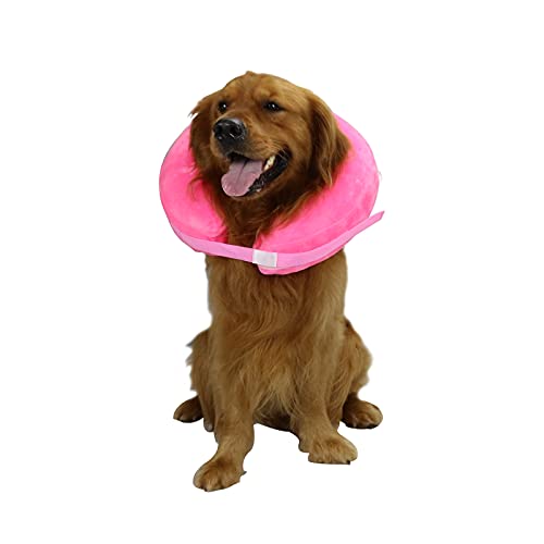 TT.WALK Aufblasbarer Hundekragen,Aufblasbares Halsband für Hunde, Schützender Aufblasbarer Kragen für Hunde und Katzen,Einstellbar Bequem Schutzkragen mit Klettverschluss,Groß,Pink