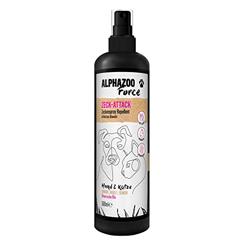 alphazoo Anti Zecken-Spray 500ml, Zeck-Attack für Hunde Katzen Pferde, Natürliches Zecken-Mittel mit Sofortwirkung, Langzeit Zecken-Schutz gegen Parasiten Ungeziefer, Schnelle & Effektive Bekämpfung