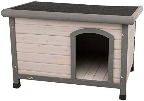 TRIXIE wetterfestes und aufklappbares Hundehaus 'natura Hundehütte Classic Flachdach, S–M: 85 × 58 × 60 cm, grau'- 39561