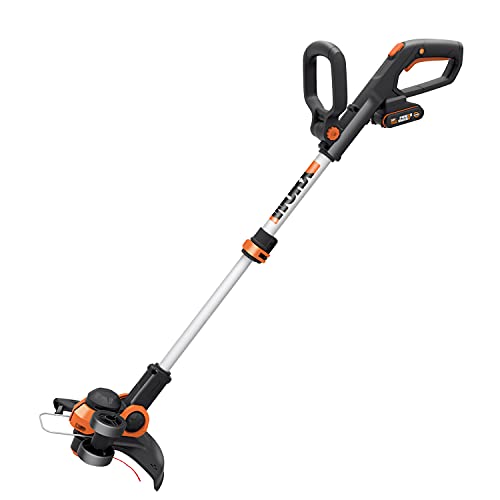 WORX WG163E.1 20V Akku-Rasentrimmer –​​ Inkl. Li-Ion Akku, Ladestation, Spule, Sicherheitsschutz und Rad zum Kantenschneiden, 30 cm Schnittdurchmesser