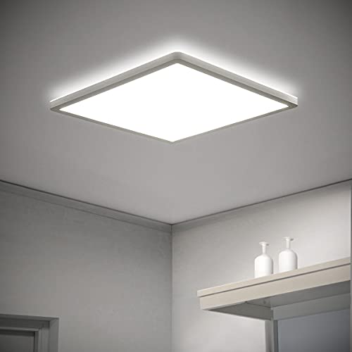 VECINO Led Deckenleuchte Flach, Deckenlampe Quadratisch 18W 4000K IP44, 2.5cm Ultra Dünn, 29.4x29.4cm, Weiß, lampen für Badezimmer/Flur/Keller