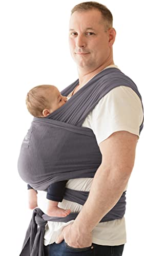 manduca Sling Tragetuch  slate/grau  Elastisches Babytragetuch aus Bio-Baumwolle mit GOTS Zertifikat, ohne Elastan, für Babys & Neugeborene ab Geburt (5,10m x 60cm)