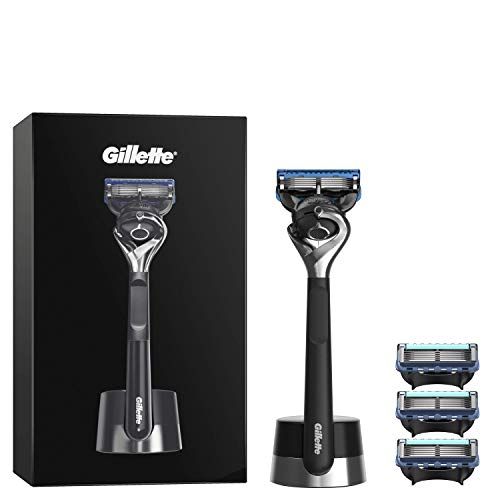 Gillette Fusion 5 Power Nassrasierer Herren, Rasierer + 4 Rasierklingen + 1 Stand, Vatertagsgeschenk