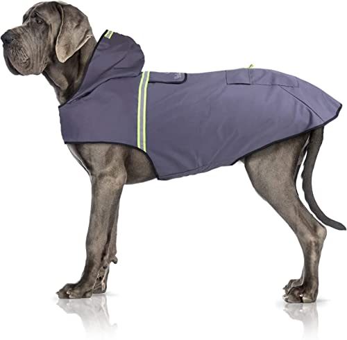 Bella & Balu Hunderegenmantel – Wasserdichter Hundemantel mit Kapuze und Reflektoren für trockene, sichere Gassigänge, den Hundespielplatz und den Urlaub mit Hund (XL | Grau)